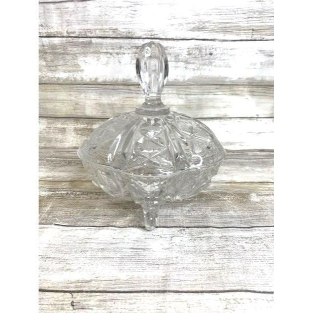 Vintage Crystal Lidded Candy‎ Dish With Footed Base